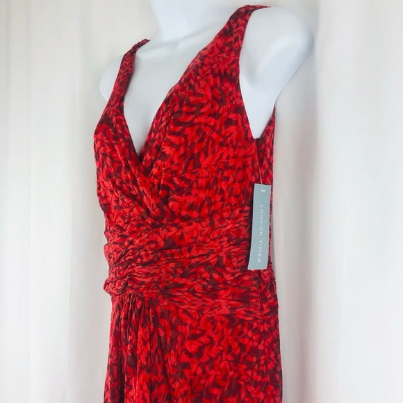 London Times Silk ruched bodice longer in back sleeveless midi dress NWT 8 - Picture 8 of 16